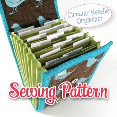 the sewing pattern is designed to look like an open folder with birds and leaves on it