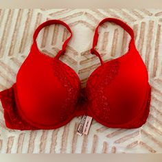 Victoria’s Secret Red Lace Push-Up Bra. 34d. Nwot Push Up Bra, Red Lace, Victoria’s Secret, Push Up, Women's Intimates, Bra, Lace, Red, Women Shopping