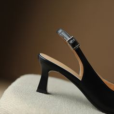 Shop Women's Genuine Leather Black Kitten Heel Pumps Pointed Toe Slingback Heel Sandals color Black for Formal Event, Going out, Hanging out, Work with worldwide Free shipping & Free return. Sandals For Work, Work Sandals, Black Kitten Heels, Kitten Heel Shoes, Black Kitten, Kitten Heel Pumps, Slingback Heel, Heel Pumps, Kitten Heel