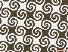 a cross stitch pattern in brown and white, with swirls on the bottom half