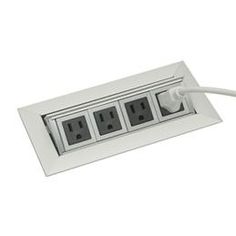 an electrical outlet with three outlets on each side and one in the middle, is shown