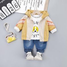 3-piece Coat & Sweatshirt & Pants for Children Boy - PrettyKid Dog Letters, Cute Tshirt, Children Boy, July Baby, Cartoon Letters, Animal Cartoon, Denim Pant, Baby Bibs