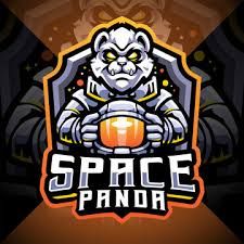 the space panda mascot is holding a ball