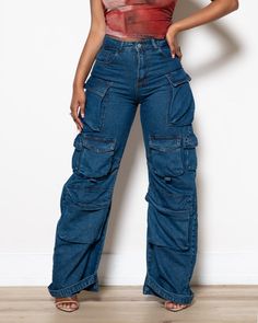 +Wide leg cargo jean+Non stretch denim +Loose fit/ tight in waist +Multiple cargo pockets +100% cotton +High waist+ tall girl friendly We highly suggest to go up in size if you’re curvy! Red Trousers Outfit, Trousers Outfit, Red Trousers, Trouser Outfit, Cute Jeans, Tall Girl, Go Up, Cargo Jeans, Trending Now