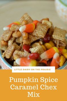 pumpkin spice caramel chex mix in a bowl