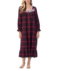 Eileen West Flannel Long Sleeve Ballet Nightgown Eileen West, Sleepwear Women, Red Plaid, Blue Plaid, Sleeve Cotton, Night Gown, Square Neck, Top Brands, Ballet