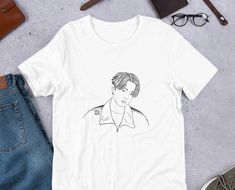 Jungkook FANART Tshirt. BTSShort-Sleeve Unisex T-Shirt. JK fan art tee by MultiFandomFans on Etsy Bts Tshirt, Kpop Shirts, Jungkook Fanart, Tshirt Design, Unisex T Shirt