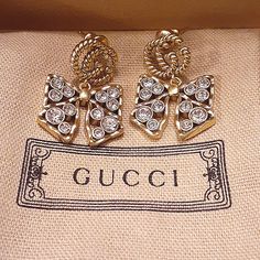 Gucci Earrings Crystals Bow Box And Dust Cover Included Gucci Earrings Pearl, Vintage Gucci Jewelry, Gucci Earrings, Stud Fashion, Gucci Jewelry, Opal Earrings Stud, Pearl Leather, Opal Studs, Retro Jewelry