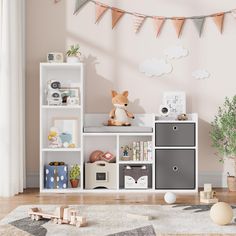 a child's playroom with toys and decor