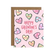 a pink valentine's day card with hearts on it