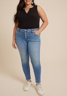 Plus Size m jeans by maurices™ Mid Rise Buttonfly Jegging | maurices M Jeans, A Plus, Jeggings, Mid Rise, Plus Size