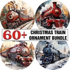 the christmas train ornament bundle is shown in three different styles and sizes, including one