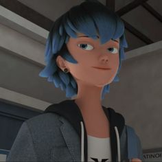 an animated image of a person with blue hair