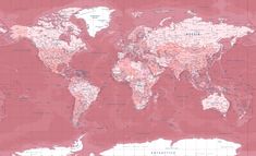 the world map is shown in pink and white