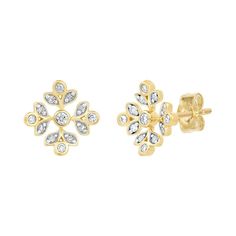 These gorgeous 18k gold over sterling silver diamond stud earrings are a must-add to your fine jewelry collection. These gorgeous 18k gold over sterling silver diamond stud earrings are a must-add to your fine jewelry collection. Length: 9 mm Backings: post Metal: sterling silver Plating: 18k gold Finish: polished Packaging: boxedDIAMOND DETAILS Total weight: 1/8 ct. Shape: round Setting: prong Diamond weights are approximate. Diamond total weights may vary between .01 and .08 ct. Some diamonds Luxury Yellow Gold Diamond Earrings For Anniversary, Yellow Gold Single Cut Diamond Earrings For Anniversary, Elegant Yellow Gold Diamond Earrings With Single Cut Diamonds, Timeless Gold Diamond Earrings With Single Cut, Luxury Gold Diamond Earrings For Anniversary, Exquisite Gold Diamond Earrings With Brilliant Cut, Exquisite Gold Brilliant Cut Diamond Earrings, Classic Gold Earrings With Single Cut Diamonds, Classic Gold Diamond Accent Earrings