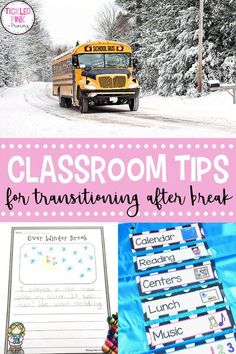 classroom tips for transitioning after break in the winter with text overlay that reads,'classroom tips for transitioning after break '