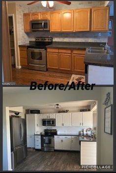 before and after pictures of a kitchen remodel