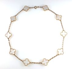 VAN CLEEF & ARPELS Mother of Pearl 10 Motif 18K Yellow Gold Necklace VCA – N6709 This lovely Van Cleef & Arpels Alhambra Necklace has 10 Mother of Pearl Motifs Brand Name: Van Cleef & Arpels Stone: Mother of Pearl Metal: Yellow Gold Metal Purity: 750 / 18k Pre-owned Condition: Excellent Please see our top rated performance and 100% positive reviews. Here at GTAonline we strive to bring you the best so that you can buy with confidence. Continue browsing our collection Continue browsing our collection Available Shipping Worldwide     Please be sure to check ALL the item's details to avoid confusion. Van Cleff Necklace, Van Cleef Arpels Alhambra Necklace, Van Cleef Necklace, Alhambra Necklace, Nyc Outfits, Yellow Gold Necklace, Material Girl, Van Cleef Arpels, Van Cleef