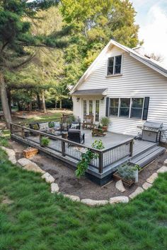 a house with a deck in the front yard