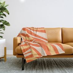 Our customers tell us ALL the time how soft and warm our Throw Blankets are (the secret: Sherpa fleece). Even better, they get softer the more you wash them. They're a perfect addition to any living room couch. Featuring a crisp, vivid design on the front with a reverse white side.        - Available in three sizes    - Crafted with 100% polyester and sherpa fleece    - Printed design on front with reverse white side    - Machine wash with cold water on gentle cycle, tumble dry low    - Do not i Cream Throw Blanket, Cream Throw, Retro Abstract, Living Room Couch, Room Couch, Tangerine Orange, Yellow Cream, Couches Living Room, Throw Blankets