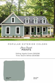 #Exteriorcolroscheme #exteriorpaint #exteriorinspo #exteriorhome #exteriorcolors #myDEcolor #DunnEdwardsPaints #DEcolortrends #dunnedwards #popularcolors #designercolors #curatedcolors #agategreen #DE6298 #warmwhite #dew380 Green Ranch House Exterior, Dark Gray Paint Colors, Green Exterior Paints, Houses Exterior, House Colour, Inspiration Designs, Exterior House Colors Combinations