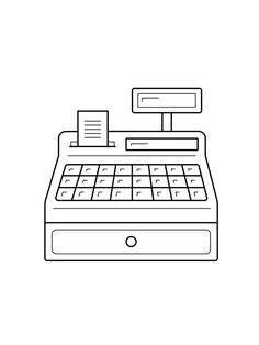 a black and white line drawing of a calculator with paper on the top