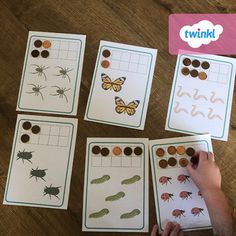 four different insect activities for children to do with their hands on the ground, including counting them