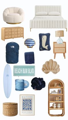 the beach bum blvd collection is shown in blue, white and beige colors