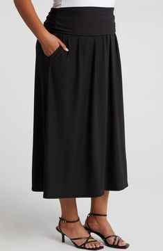 Versatility is key in this stretch-jersey maxi skirt that doubles as a strapless dress. 34" length Unlined 92% polyester, 8% spandex Machine wash, tumble dry Imported Black 4-way Stretch Skirt For Spring, Solid Flowy Elastane Maxi Skirt, Flowy Lined Maxi Skirt, Black Full-length Elastane Maxi Skirt, Spring 4-way Stretch Solid Maxi Skirt, Spring Maxi Skirt With 4-way Stretch, Spring 4-way Stretch Maxi Skirt, Nordstrom Store, Black Fits