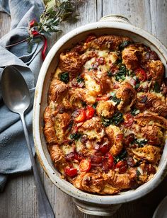 a casserole dish filled with meat and vegetables