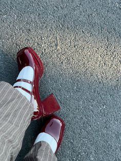 Burgundy Red Shoes, Red Heels Mary Janes, Red Chunky Heels Outfit, Wine Red Mary Janes, Red Platform Mary Janes, Red Mary Jane Heels Outfit, Cherry Red Mary Janes, Mary Janes Socks, Mary Jane Red Shoes Outfit