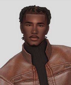 a man wearing a brown leather jacket and black turtle neck sweater