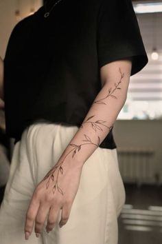 Leaves On Leg Tattoo, Vine Tattoos Forearm, Vine Arm Tattoos For Women, Vine Arm Tattoo, Arm Wrap Tattoo, Pattern Tattoos, Around Arm Tattoo, Wrap Around Tattoo, Usa Tattoo