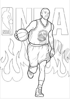 a basketball player is running with the ball in his hand, coloring pages for kids