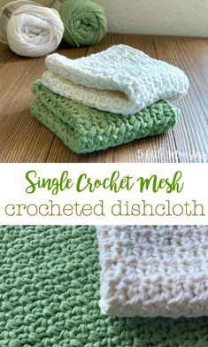 three crocheted dishcloths are stacked on top of each other