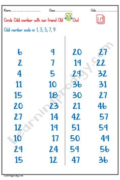 an odd number worksheet for children to learn how to write numbers in english