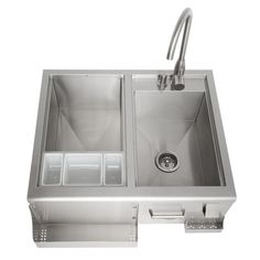 stainless steel double bowl kitchen sink with faucet and soap dispenser