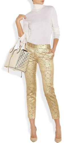 Fashion Pants Outfit, Sequins Pants Outfit, Michael Kors Boots, Michael Kors Sandals, Jeans Outfits, Michael Kors Collection, Pants Outfits, Holiday Party Outfit, Jimmy Choo Shoes