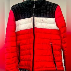 It Was A Gift But I’ve Never Worn It And It Just Sits In My Closet Casual Red Puffer Jacket For Outdoor, Red Tommy Hilfiger Long Sleeve Outerwear, Tommy Hilfiger Red Long Sleeve Outerwear, Hooded Red Tommy Hilfiger Outerwear, Red Long Sleeve Tommy Hilfiger Outerwear, Casual Red Puffer Outerwear, Casual Red Puffer Jacket For Cold Weather, Casual Red Outerwear For Cold Weather, Casual Tommy Hilfiger Winter Outerwear