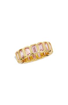 Warm 18-karat-gold plating furthers the shimmer and shine of this eternity band ring that's colored with bezel-set cubic-zirconia stones. 0.16" band width 18k-gold plate/cubic zirconia Imported Gold Rings Cheap, Designer Ring Stack, Bezel Eternity Band, Music Degree, Colorful Rings, Jewelry Wishlist, Jewelry Stack, Preppy Jewelry, Unique Bands