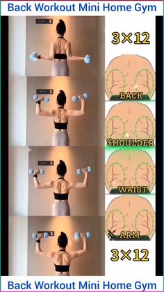 the instructions for how to do back workout with dumbs and water bottles in 3 minutes