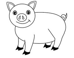 a pig that is smiling and looking at the camera with its eyes wide open coloring page