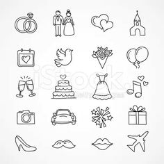 the wedding icons are drawn in black and white