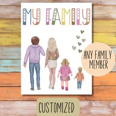 a family card with the words customized on it and an image of two people holding hands