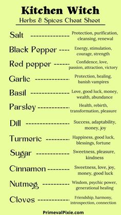 Witchcraft Cooking Recipes, Kitchen Witch Cheat Sheet, Spices In Witchcraft, Paprika Witchcraft, Red Pepper Flakes Magical Properties, Kitchen Witchery Herbal Magic, Witchcraft Spices, Sugar Magical Properties, Cayenne Pepper Magical Properties