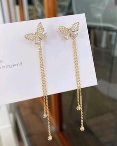 Fancy Earrings Gold, Silver Prom Jewelry, Earring Jacket, Embellished Fashion, Preppy Jewelry, Pretty Jewelry Necklaces, Butterfly Decor, Fancy Earrings, Easy Diy Jewelry