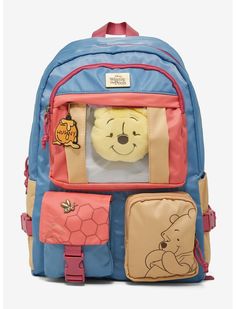 Disney Winnie the Pooh Multi-Pocket Backpack and Plush Keychain — BoxLunch Exclusive | BoxLunch Boxlunch Bags, Disney Gift Basket, Pin Display Board, The Hundred Acre Wood, Backpack Ideas, Novelty Purses, Cute Winnie The Pooh, Plush Keychain, Loungefly Disney