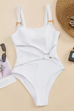 Nayla White Cut Out One Piece Swimwear Solid Color Bikinis, White Bathing Suit, Cut Out One Piece, Costume Intero, Swimming Costume, Beach Wear Dresses, Swim Fashion, One Piece Swim, Swim Suit