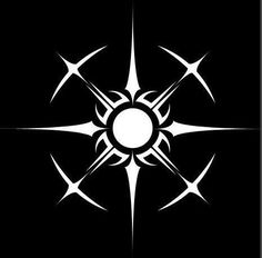 an abstract black and white design with four pointed stars in the center, on a dark background