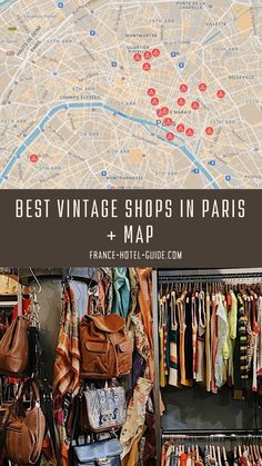 the best vintage shops in paris, france map with handbags and purses on display